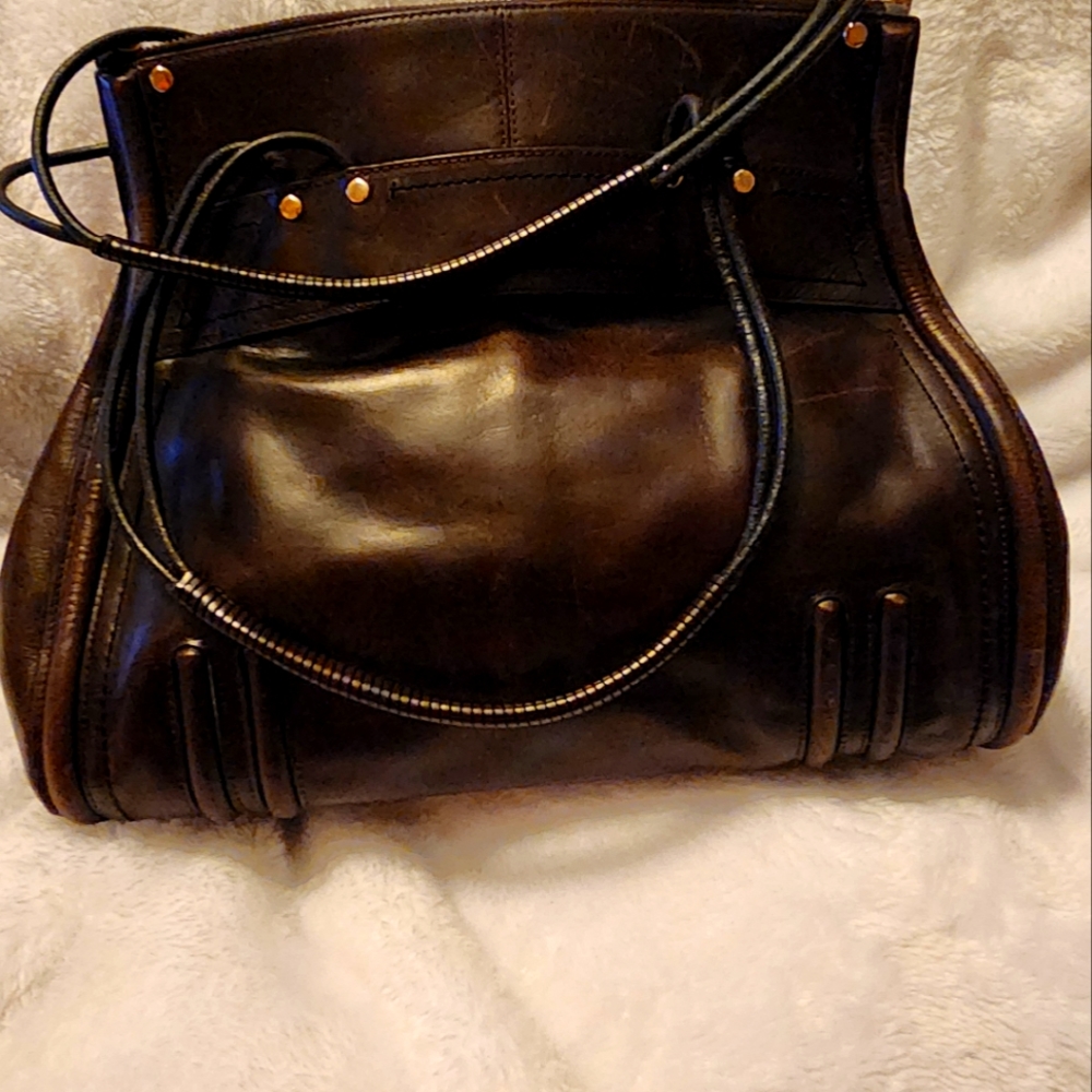 Tre Vero Leather handbag / purse in dark burgundy color